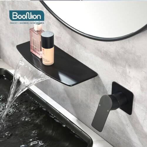 Boonion Stainless steel Matte Black Hot And Cold Water Bathroom Faucet Wall Mount Mixer Wash Basin Bath Scandinavian Style