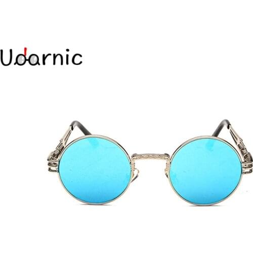 Steampunk Sunglasses Hippie Round Gold Frame Sky Blue Lens Retro Vintage Fashion Trend Glasses Women Men 2019 046-374