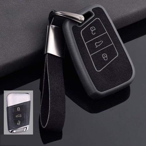 Tpu+Leather Car Case Cover for VW Magotan Passat B8 CC for Skoda Superb A7 Kodiaq Smart Remote Controller 3 Buttons Key Bag