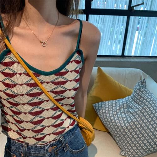 Women Tanks Tops Small Chest Camisole Womens Spring and Summer Small Vest Plaid Knitted Top Camis Crop Top For Women