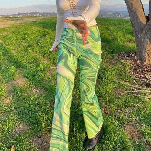 Women Straight Leg Pants Water Ripple Abstract Print Wide Trousers Color Block High Waist Female Slacks Stylish Streetwear Chic