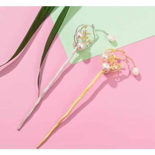 Gold Plate Tassels 925 Sterling Silver Hair Stick Pearl Shell Hanfu Women Hair Accessories Vintage Luxury Jewelry