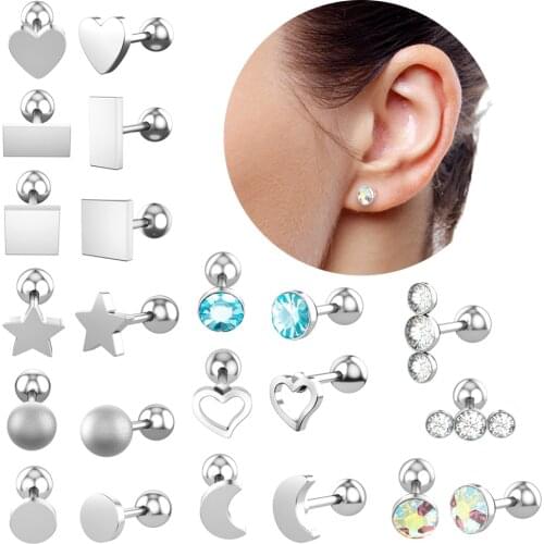 1PC Crystal Gem Ear Tragus Rings 16G Stainless Steel Bar Ear Piercing Cartilage Helix Piercing Conch Stud Women Men Body Jewelry