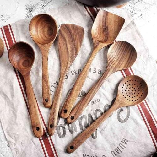 1pcs Natural Wooden Tableware Kitchen Utensils Colander Soup Skimmer Spoon Cooking Spoons Scoop Kitchen Accessories