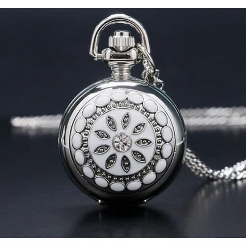 10pcs/lot Vintage Rhinestone diamante flowers pattern Pocket Watch Necklace WE126, Dia: 2.7cm