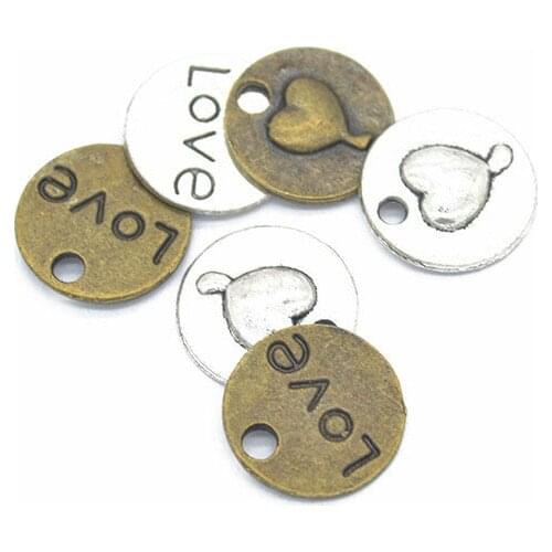 15pcs/lot Alloy Charms 2Colors Plated Alloy Letter Love Heart Charm Pendant Handmade Hanging Crafts 15x15mm