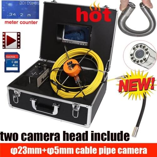 50m Pipe Wall Sewer Inspection Camera System,50m Industrial Pipe Car Video Inspection Endoscope Camera with 2 camera head