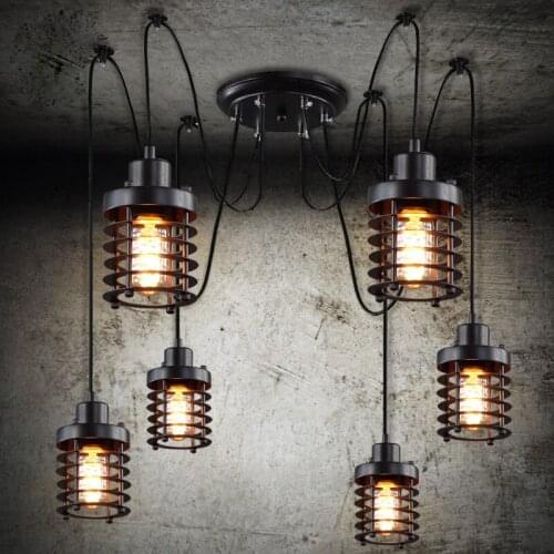 6 arms Vintage industrial Nordic Chandelier Edison Bulb Loft Retro Ceiling pendant lamp Spider indoor Art Lights dining lamps