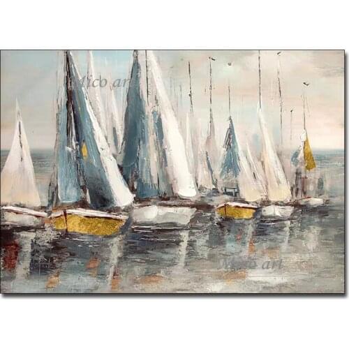 100% Hand Drawn Abstract Sailing Boat Ship Oil Painting Canvas Art Wall Decor Picture Unframed Artwork For Living Room Decor