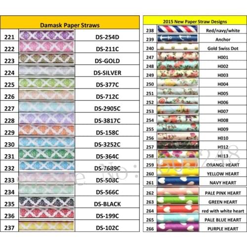 DHL Free Shipping 1000pcs Choose Colors Paper Straws,Damask Flower Floral Heart Anchor Wedding Drinking Paper Straws Party Cheap