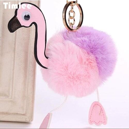 Timlee X351 Cute PU Flamingo Key Chain Bird Double Color Alloy Key Chains,Automobile Bag Ornaments Fashion Jewelry Wholesale