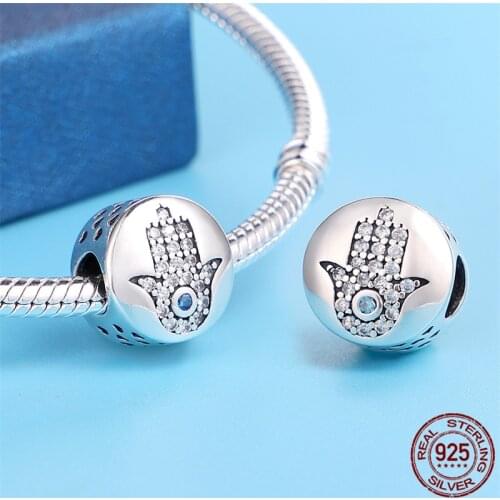 Round Shape Palm Pattern Beads&Charm 925 Sterling Silver Fit Original 3mm Bracelet&Bangle Making Fashion DIY Jewelry For Women