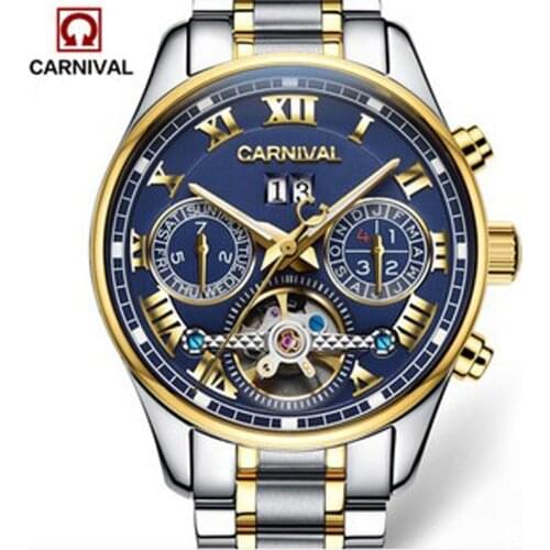 Carnival tourbillon automatic mechanical luxury brand watches men military sport genuine leather waterproof men watch relogio