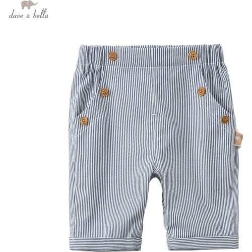 DBS17627 dave bella summer baby boys fashion striped pockets pants children calf length kids pants infant toddler trousers