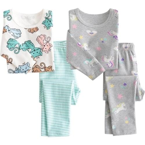 Girls' home clothes, cotton stretch cartoon printing, boys' pajamas, middle and small childrens suits