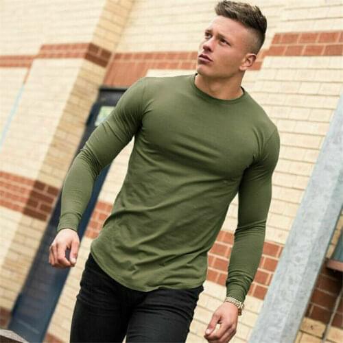 Brand fashion Mens t shirt 2020 Spring Slim longsleeve Fitted T-shirts male Tops Leisure Bodybuilding Long Sleeve tees
