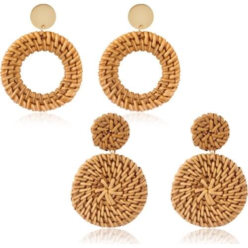 Round rattan pendant fashionable handmade earrings holloweaved earrings creative design jewelry holiday leisure jewelry