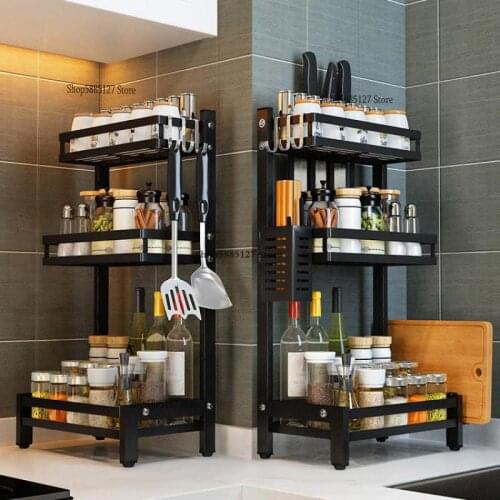 Stainless steel kitchen rack floor multi-layer countertop oil salt sauce vinegar seasoning supplies storage rack home