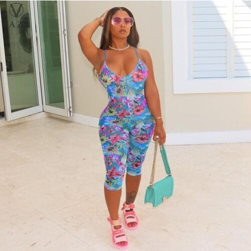 VAZN 2021 Summer Print Sleeveless Strap Fancy Soft Elastic Free Young Sexy Daily Style Women Pencil Jumpsuits