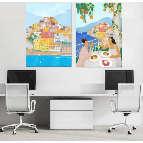 Positano’s Printable Summer, Wall Art Set 2, Italy Illustrated Poster, Travel Art Poster, Home Decor
