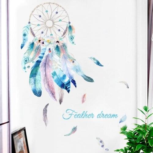 Fashion Feather Dreamcatcher Wall Stickers Home Decor Living Room Lucky Feather Dream for Baby Bedroom Girl Room Murals Decals