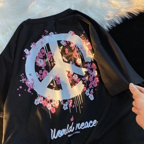 Vintage Shirt Men Summer Anti-war Print T-shirt Oversize Plus Size 100% Cotton Students Streetwear Teens Top Short Sleeve Male