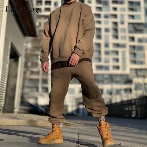 2021 Winter Sports Jogging Trousers For Mens Autumn Casual Mid Waist Loose Pants Streetwear Men Fashion Solid Cotton Sweatpants