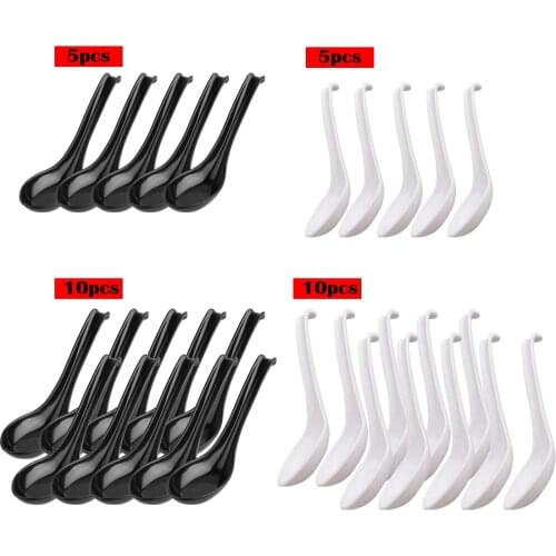 5/10Pcs Chinese Japanese Ramen Noodle Soup Spoon Set Long Handle Hook Melamine Plastic Spoons Flatware for Restaurant Food Shop