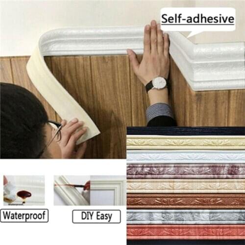 3D Foam Wall Stickers Self-adhesive Waterproof Baseboard Border Wallpaper Living Edge TV Home Room Wallpaper Background Bed Y7L1