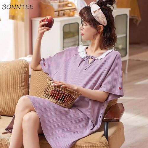 Nightgowns Women Cotton Print Flare Sleeve Sweet Summer Thin Soft Knee-length Sleepwear Cute Lovely All-match Korean Home Lounge