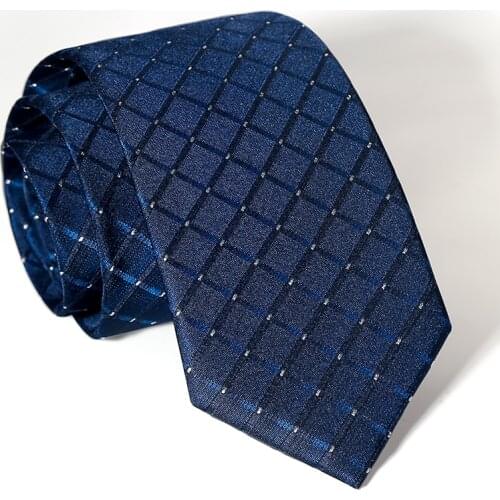 High Quality 2021 New Designers Brands Ties for MenFashion Business 7cm Slim Navy Blue Plaid Necktie Work Formal with Gift Box