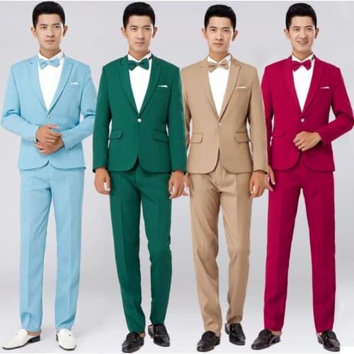 Black red khaki white green blue new arrival dress mens suits wedding groom latest coat pant designs men suit + pant + tie