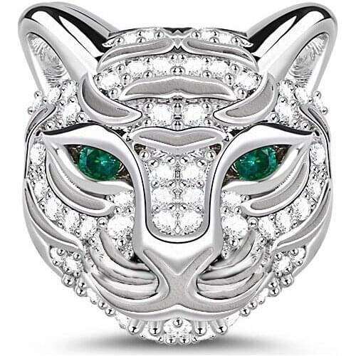 Pave Shining Zircon Tiger Charms For Original Snake Bracelet Authentic Jewelry Making 925 Sterling Silver Bead Women Berloque