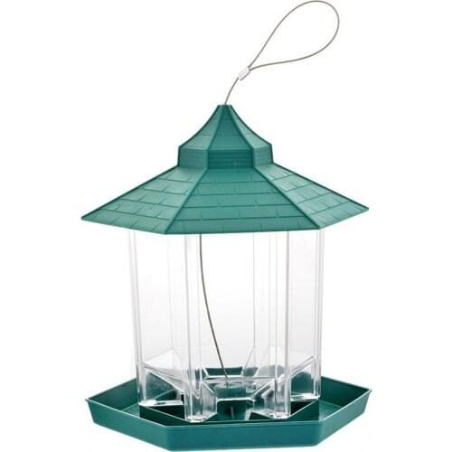 Outdoor Plastic Birds House Shaped Feeder Food Container with Hang Rope for Garden Park Bird Feeder Hotel