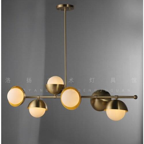 Postmodern all-copper long light luxury dining room chandelier household personality creative glass bedroom bedside chandelier