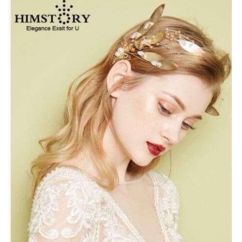 Gold Leaf Hairbands Bridal Crowns Wedding Hair Accessories Handmade Tiara Headband Pearl Girls Party Hair Jewelry Hairwear