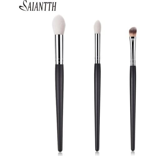 Saiantth Single Wood Makeup Brush professional eyes Make up Tool flame concealer EyeShadow Brush Black Silver cosmetic maquiagem