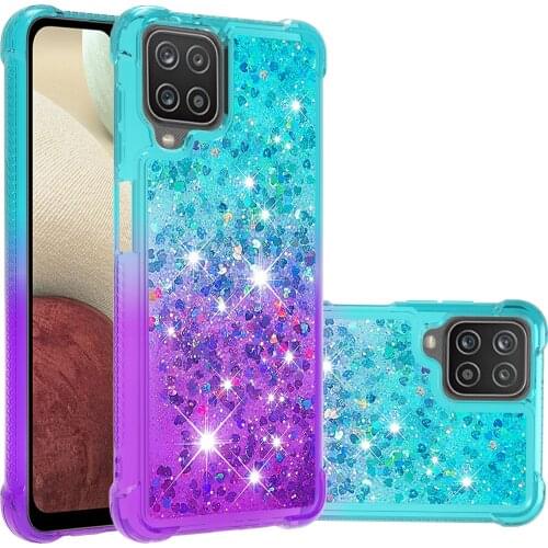 Shockproof Gradient Glitter Liquid Case For Samsung Galaxy A12 5G SiliconeCoque Dynamic Quicksand Star TPU Phone Cover