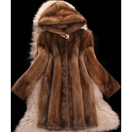 High Faux Mink fur Coat Female 2018 New Plus size 6XL Medium length Winter Hooded Tops Women Thicken Brown Mink Fur Coats H556