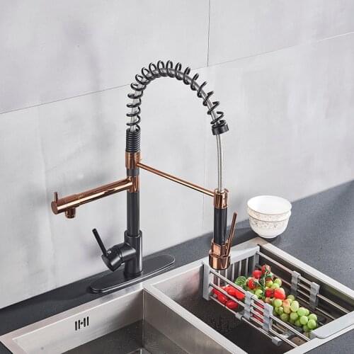 Onyzpily Rose Golden Black Kitchen faucet Pull Down Sink Faucet 360 Rotation Deck Mounted Faucet Cold and Hot Mixer