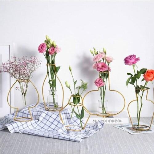 Nordic Style Vase Retro Iron Line Flowers Vase Gold Metal Flower Vase Flower Vase Home Decoration Flowers Vases Plant Holder