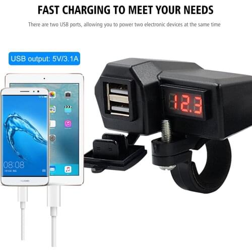 3.4A (RED LED) Motorcyle Charger Motorcycle Accessories Dual USB Cigarette Lighter Voltmeter Display Waterproof Wiring 60CM
