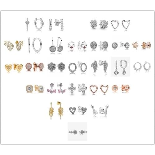 925 Sterling Silver Pandora Earring Square Sparkle Hoop Earrings For Women Wedding Party Jewelry