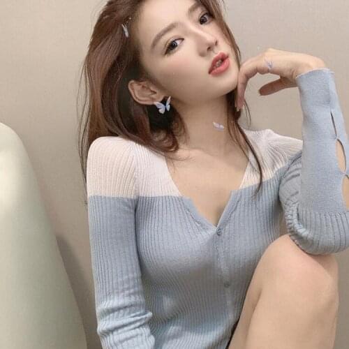 Woman Sweaters Autumn Inflation Needle Woven Women Slim-Fit Cardigan Sexy Top