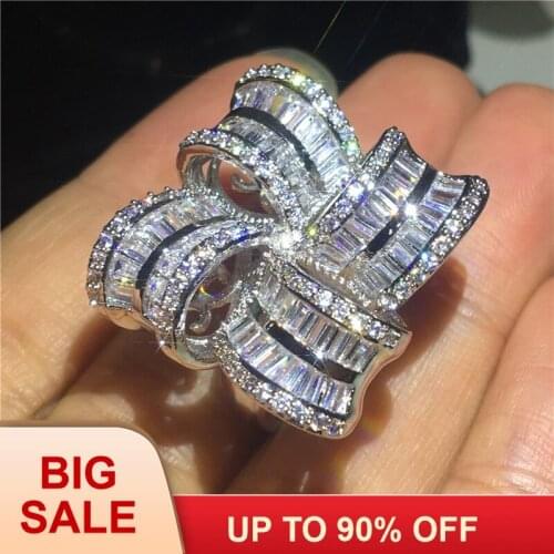 Elegant Big Flower Jewelry Silver color ring AAAAA Zircon Cz Engagement wedding band rings for women Bridal Finger Gift