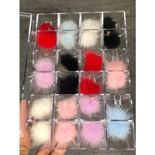 1 Box (24pc) Pompom Fluffy Ball Nail Charms With Magnetic ,Detachable color change fur ball for manicure art Soft Poms Gems 3D