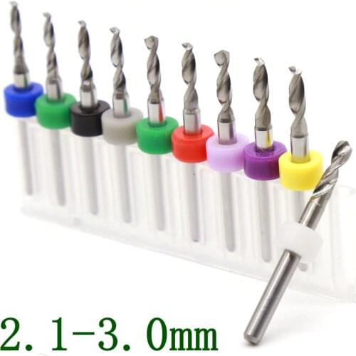 2.1-3.0mm tungsten carbide Pcb bit 10PCS woodworking metal CNC router iron aluminum drilling tools mini engraving machine