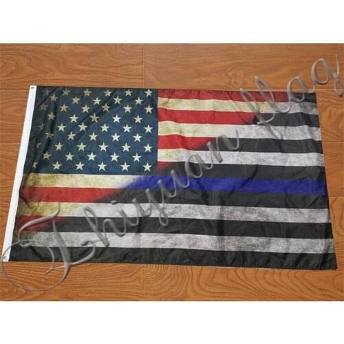 3x5ft half Retro artwork american Flag with half American blue line united state flag state