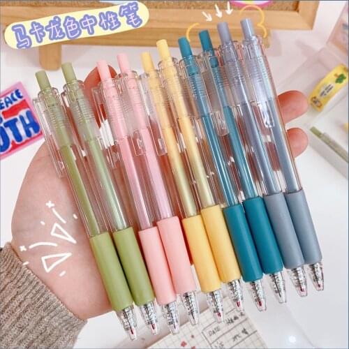 5pcs/lot Cute Black Ink Gel Pen 0.5mm School Student Writing Supplies Macaron Morandi Color Gel Pen School Stationery