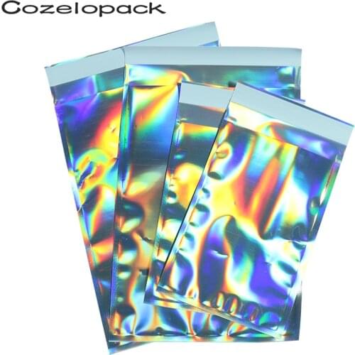 50pcs Laser Self Sealing Plastic Envelopes Mailing Storage Bags Holographic Gift Jewelry Poly Adhesive Courier Packaging Bags